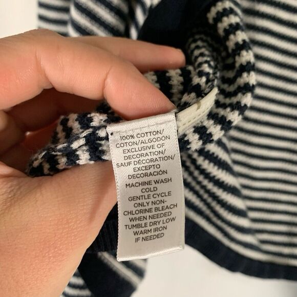 LOFT Cardigan Women's Medium Blue White Striped Knit Open Front 100% Cotton - Picture 6 of 9